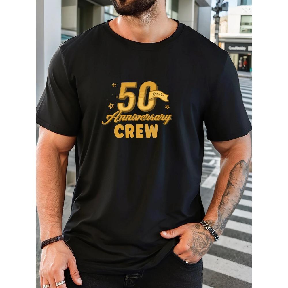 Men's 50th Anniversary Pattern Summer Casual Crew Neck Short T-Shirt