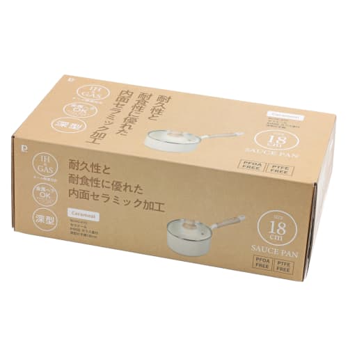 Pearl Metal Ceramill HC-870, 18cm Deep Saucepan with Ceramic Interior, Induction and Gas Compatible, Glass Lid, PFOA-Free, PTFE-Free, Metal Spatula Co