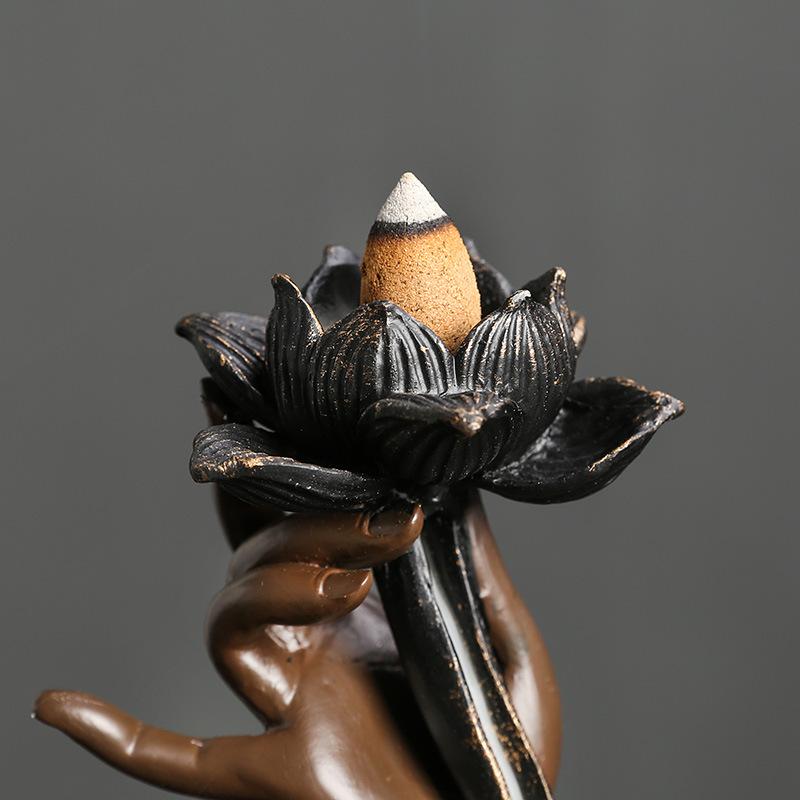 1pc MiniDeal Handmade Resin Backflow Incense Burner - for Lotus Buddha Hand Waterfall Design, for Relaxation,Handmade Design