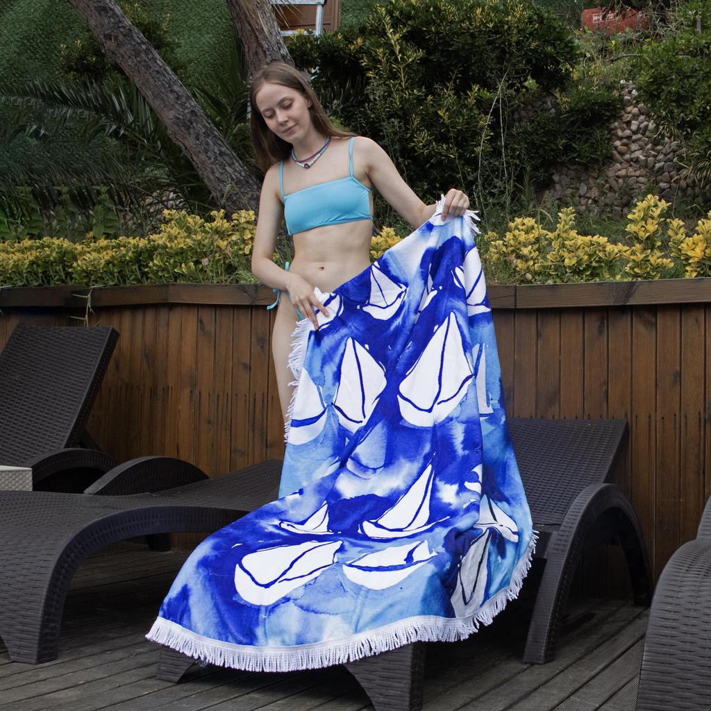 Anemoss Sailboat Round Beach Towel