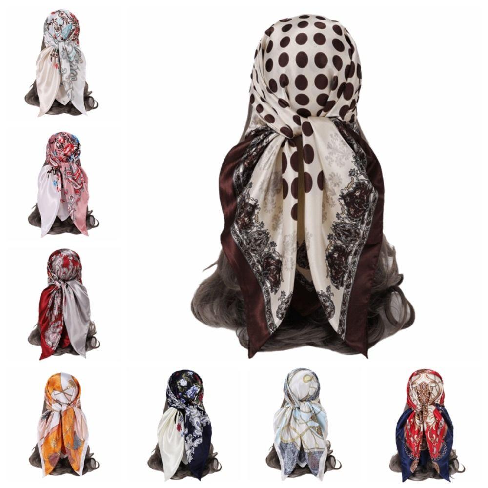 Silk Imitation Head Scarf 90x90cm Silk Scarves Trendy Hair Scarf Headband  for Women
