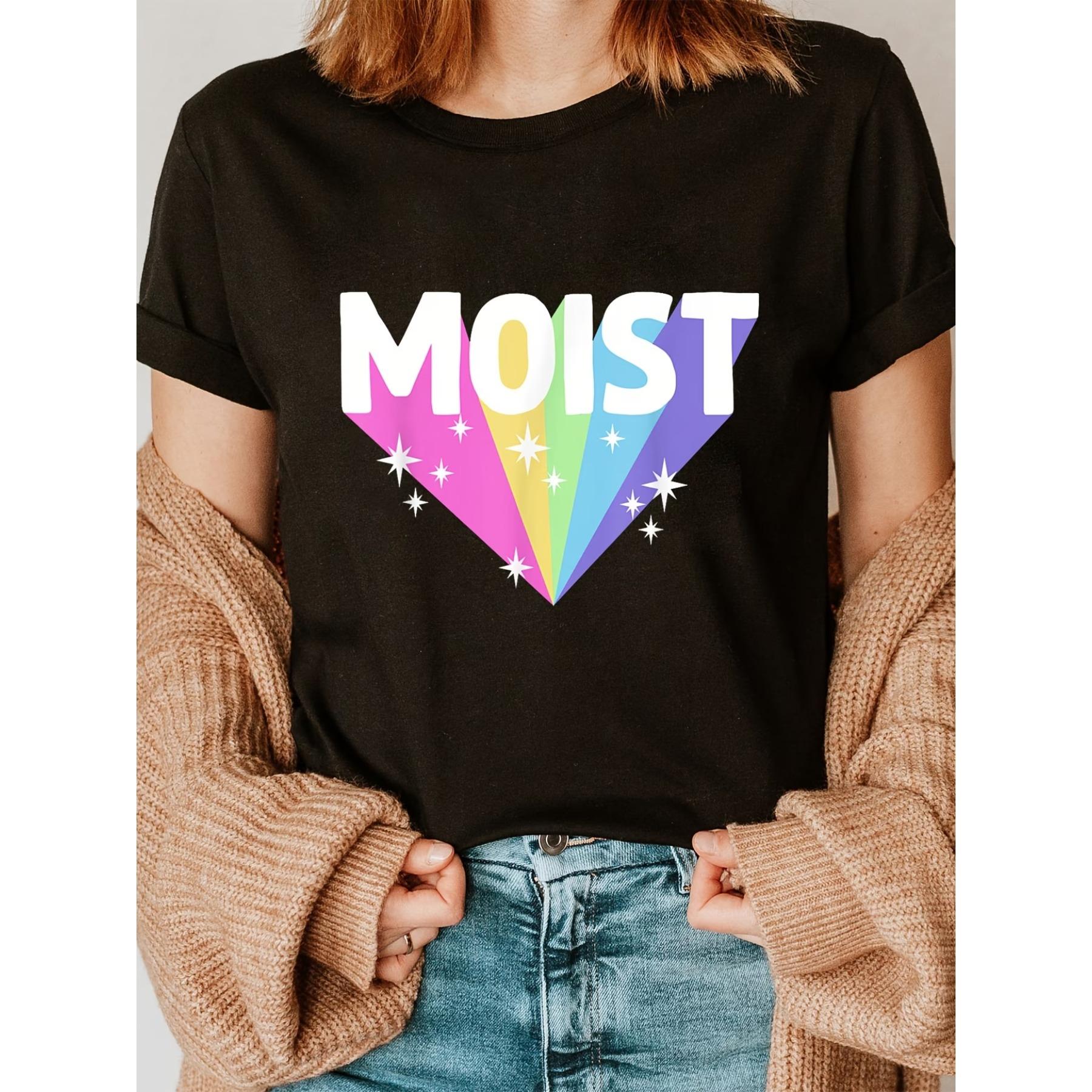 

Moist Print Crew Neck T-Shirt, Casual Short Sleeve T-Shirt for Spring & Summer S чёрный