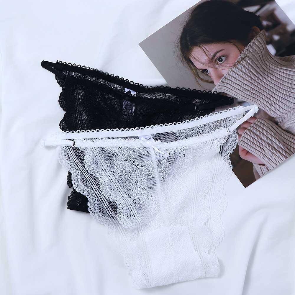 Female Sexy Embroidered G-String Thong for Women Lace Panties Intimates Mini Bow Underpants
