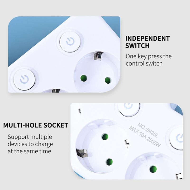 EU Power Strip - AC Sockets, USB & Type-C, 2 Versions Available, Individual Switches + Small Night Light