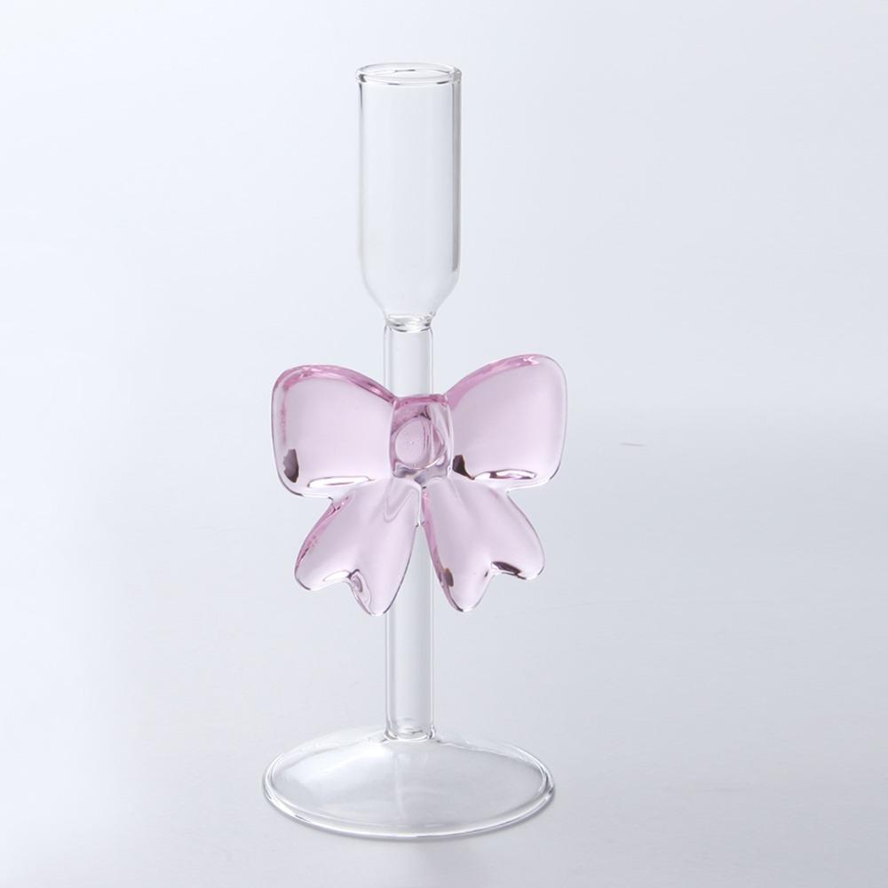 Clear Bow Candle Holder Party Decor Tall Glass Candlestick Holder Table Decoration Party Supplies Candlelight Dinner Props
