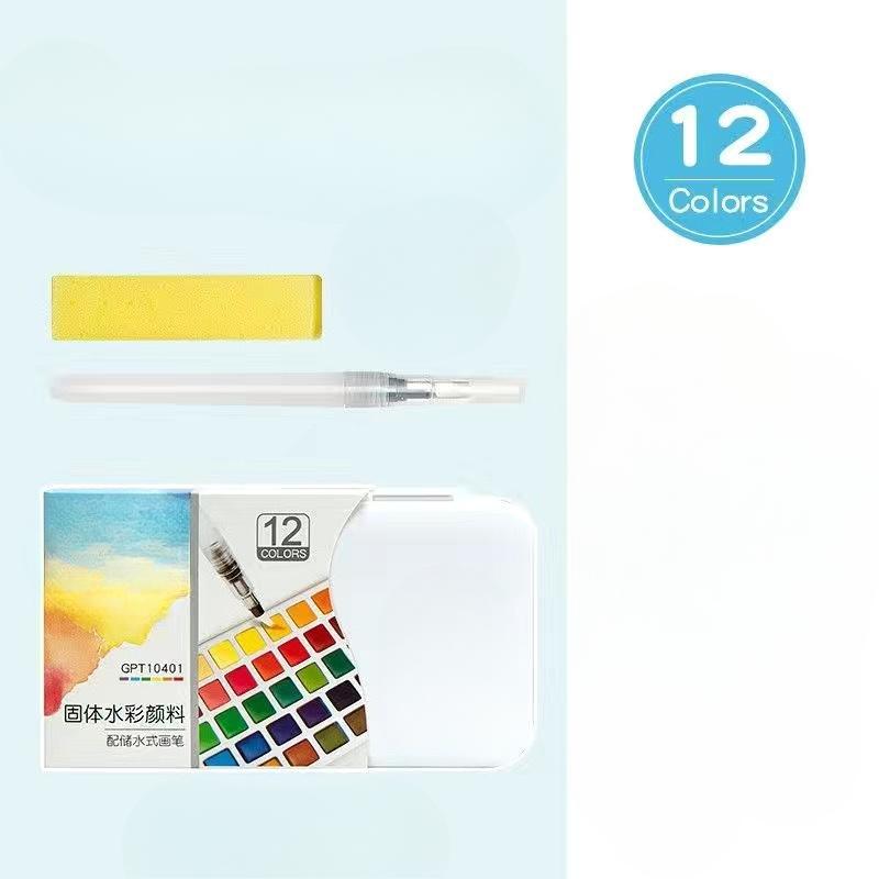 

Профессиональный набор твердых акварельных красок 12/18/24 цвета, акварельный пигмент с кистью с резервуаром для воды для школьных художественных принадлежностей square：12 colors