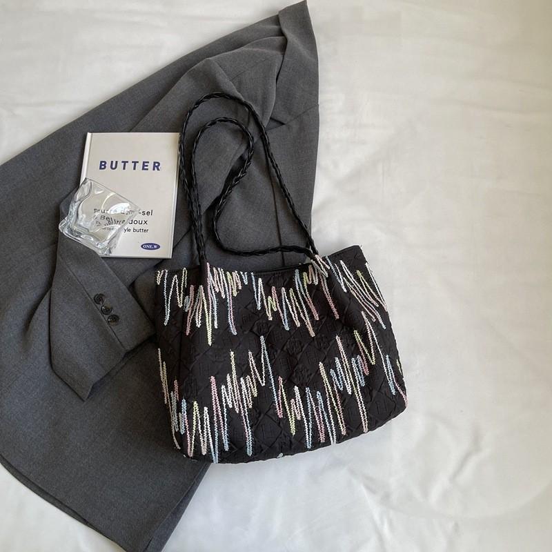 Stylish Casual Shoulder Bag 2024 Trendy Canvas Tote Bag In Colorful Stripes For Women