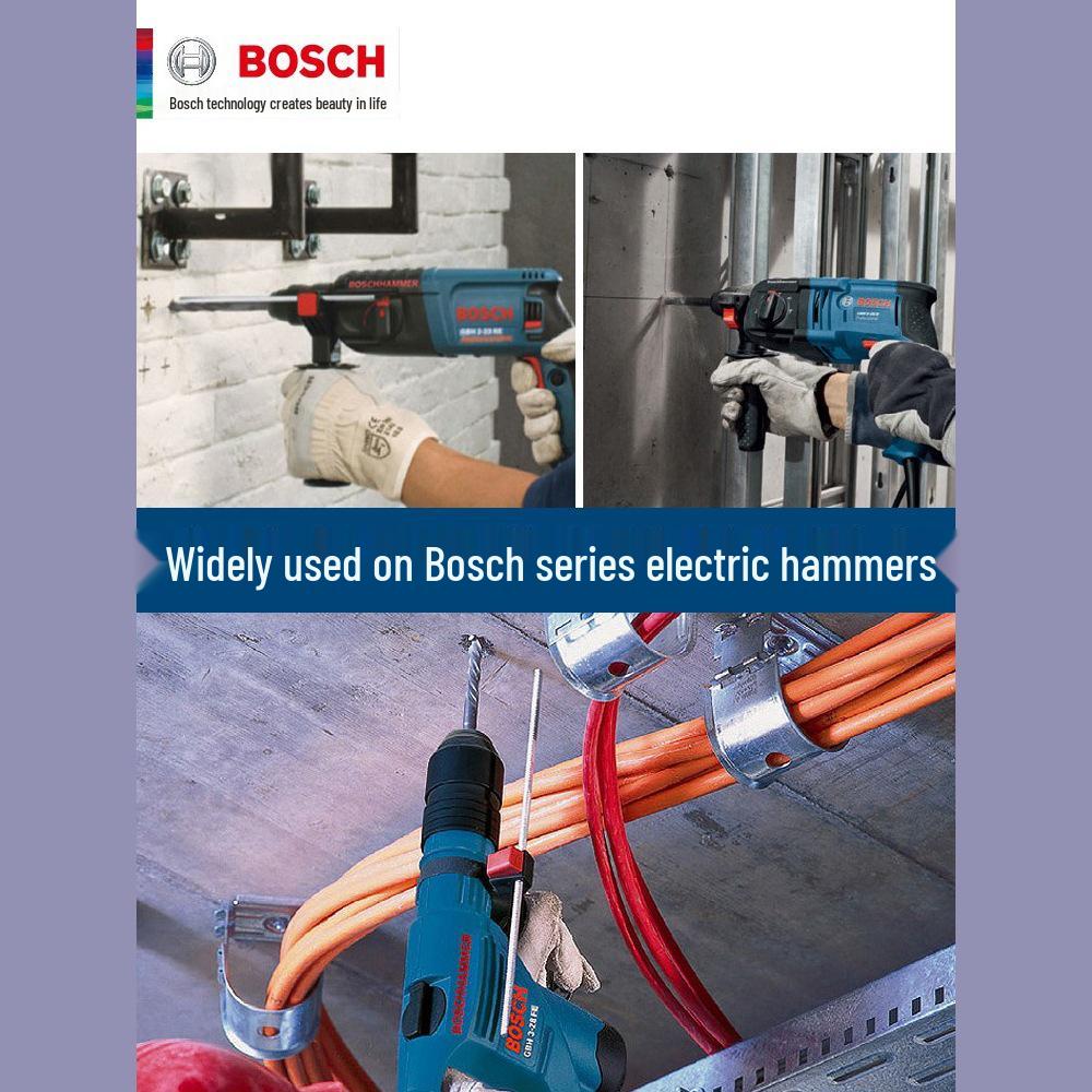 Bosch 5-Series Electric Hammer Drill Bit, Four-Groove, Cross Wall-Penetrating, Extended Length, Round Shank for Concrete.