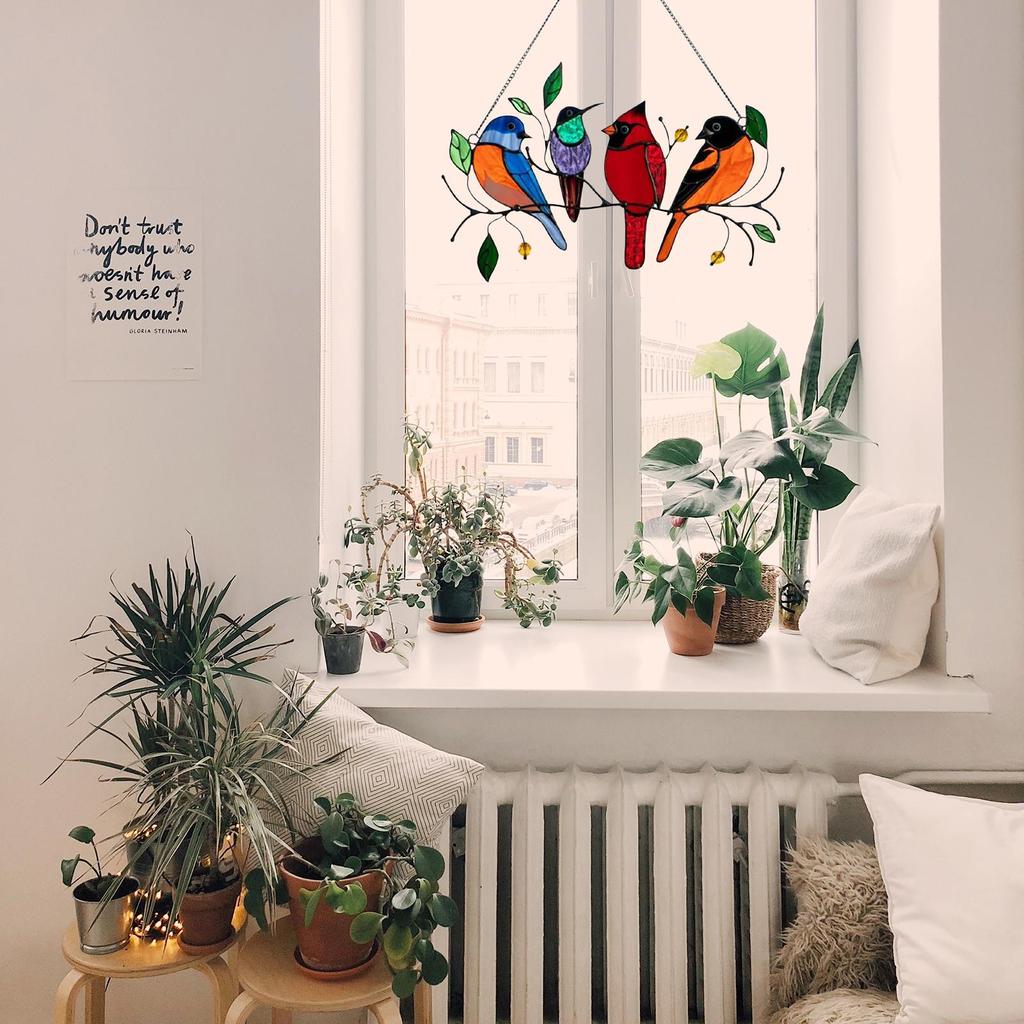 Multicolor Birds A Wire High Stained Suncatcher Window Panel Bird Series