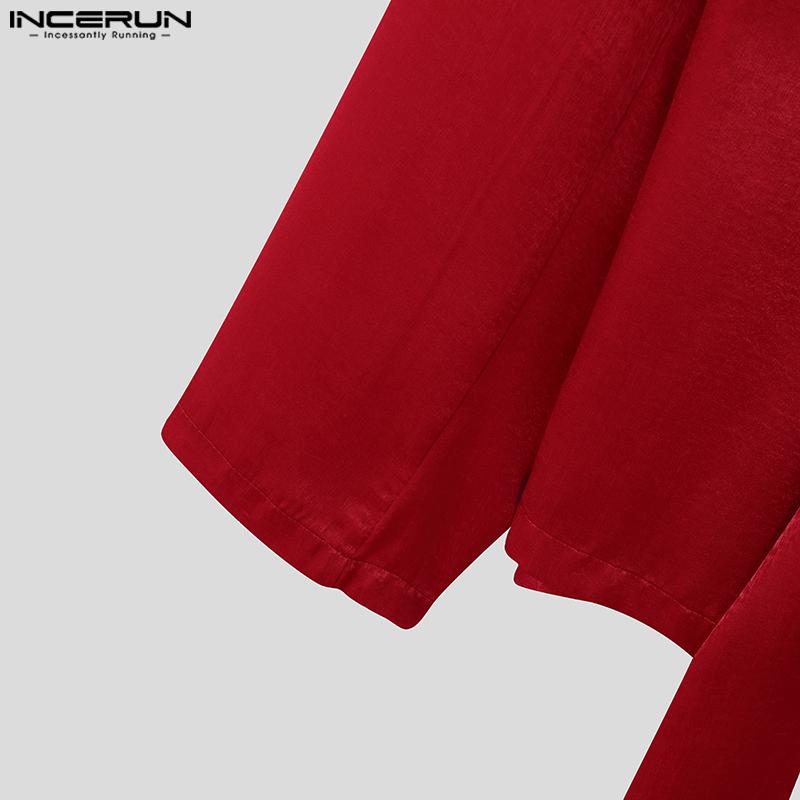 INCERUN Men Lapel Long Sleeve Satin Patchwork Blazer Glitter Thin Coats