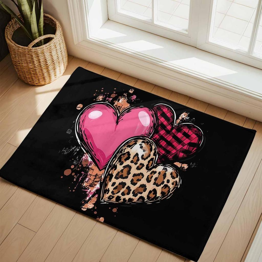 Romantic Heart Print Doormat Soft Non-Slip Indoor Outdoor Entryway Rug Love Theme Home Decor Mat Valentine's Day Welcome Carpet