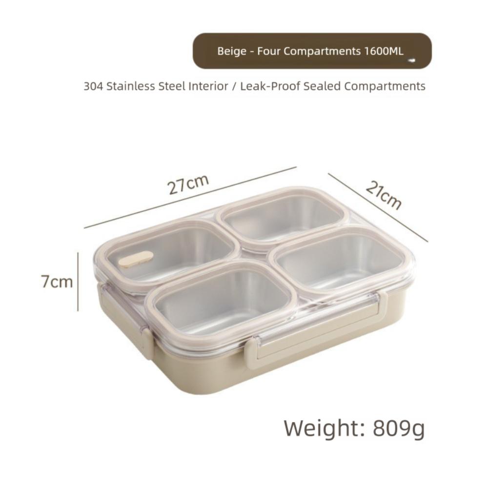 Rectangle Stainless Steel Bento Box 2/3/4 Gird Divided Lunch Box Leakproof Sealed Food Container Adult