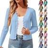 Women's Color Casual Cardigan With Fungus Edge V-neck Thin Short Knit Jacket