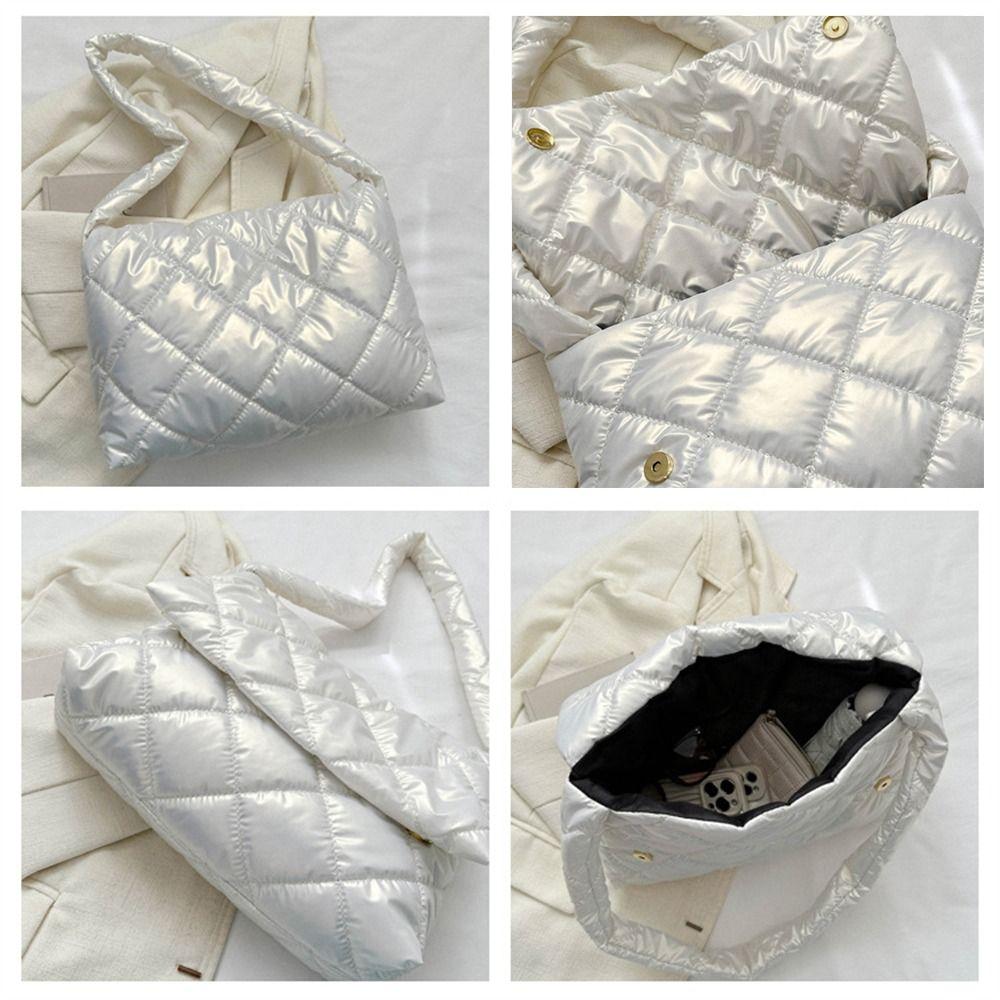 Casual Large Capacity Tote Bags Down Cotton Padded Quilted Handbags Shoulder Bag Women Girls