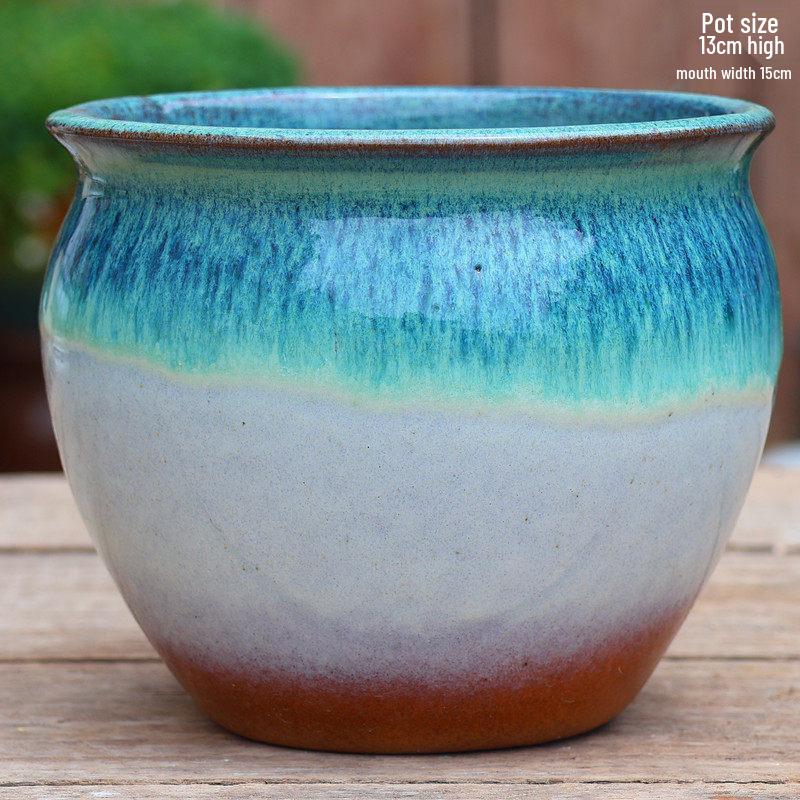 Handmade Large Coarse Pottery Succulent Flower Pot – Round Purple Sand Ceramic Planter