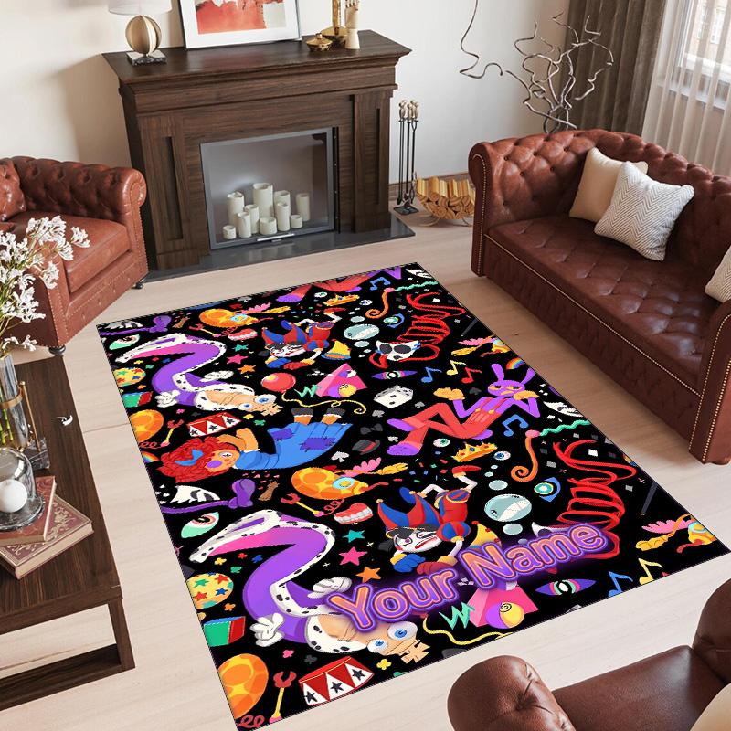Personalized Crystal Velvet Carpet Custom Name Text,The Amazing Digital Circus Anti Slip Area Rug For Home Decoration