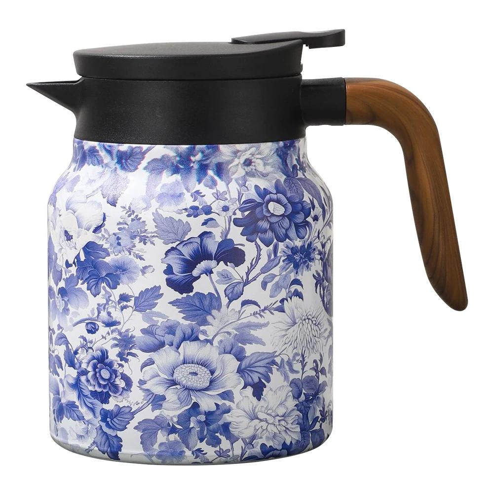 

1000ml Vintage Floral Tea Kettle Stainless Steel Mini Hot Coffee Pot Built-in Infuser Tea Separation Water Bottle for Hot Drinks