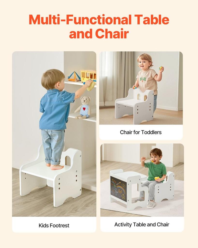 Weaning Table and Chair Set Montessori Toddler Desk with Blackboard White