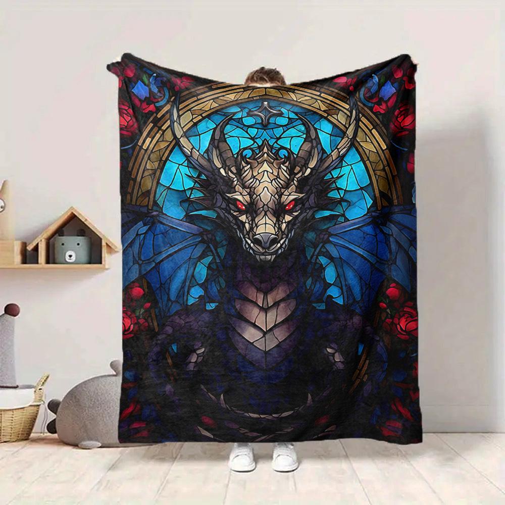 1pc Dragon Stained Art Blanket Lightweight Flannel Blanket Throw Blanket For Sofa, Bed, Travel, Camping, Livingroom, Couch, Chair, And Bed yy250902613