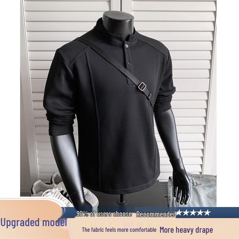 Men's Long Sleeve American Polo Henley Shirt - Spring/Autumn Trendy Cleanfit Base Layer Sweatshirt