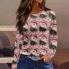 Women's Fashion Casual Slit Hem Round Neck Long Sleeve Loose  Printed T-Shirt Ladies Top