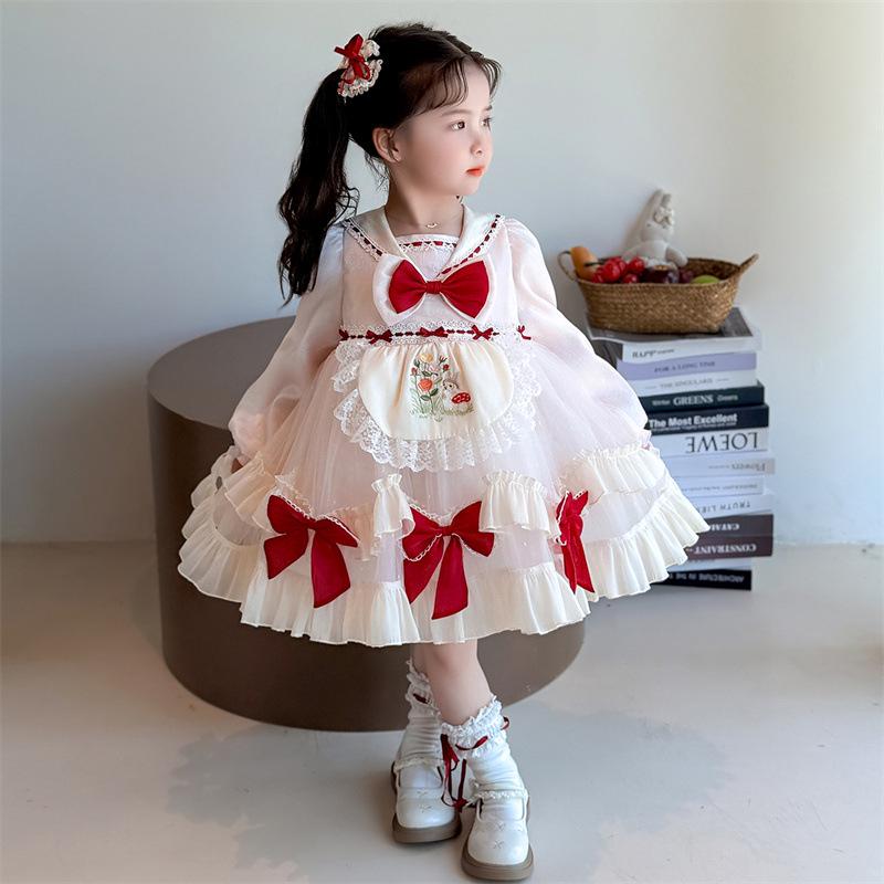 

Girls Long-Sleeve Lolita Princess Dress for Spring/Autumn 2025 100 cm розовый