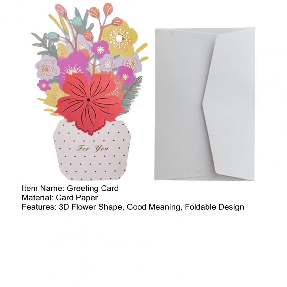 1 Set Greeting Card DIY Handwriting Paper Art 3D Folding Flower Pop Up Mother's Day Card with Envelope Anniversary Gifts Present