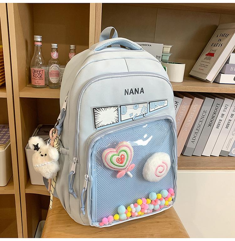 School Bag New School Bag Female Korean Version Ins Wind Two-dimensional Transparent Bar Pain Bag Multi-compartment Middle and High School Student