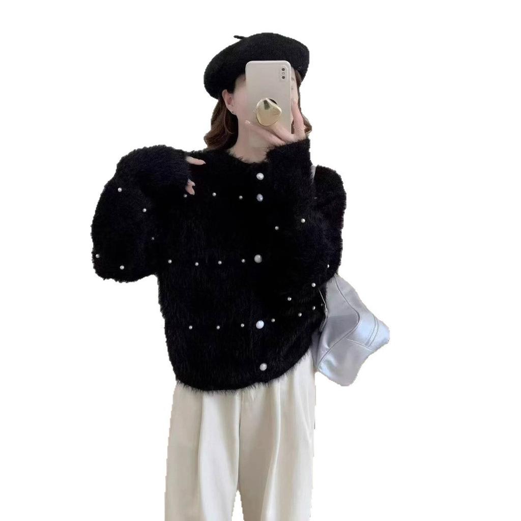 French small fragrant temperament bead-encrusted diamond sweater cardigan autumn and winter soft waxy gentle round neck knitted jacket women