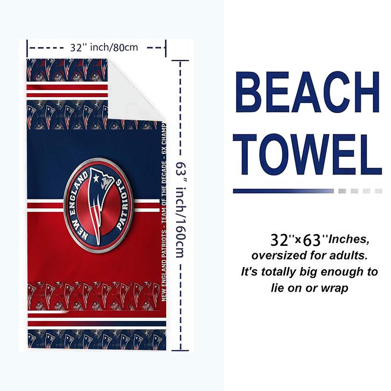 New England Patriots Logo Print Beach Towel, Large Soft Quick Dry Towel for Beach Camping Swimming