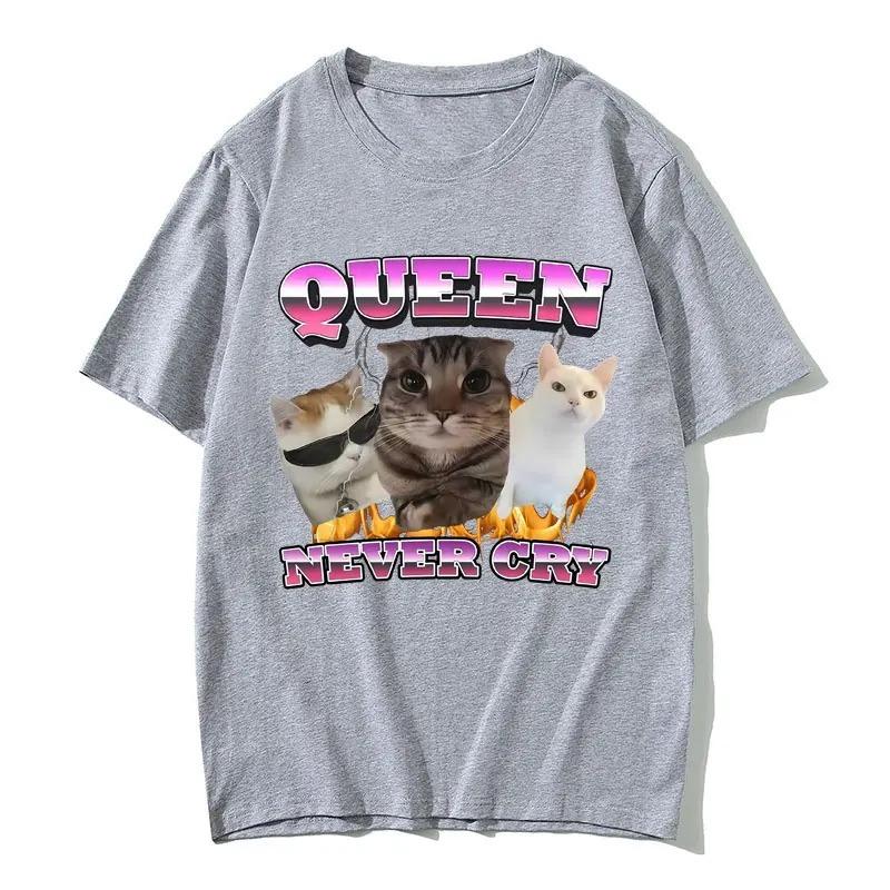 Vintage Never Cry Cat Funny Meme Graphic T Shirt Women Casual Humor Silly Cats Lover Tshirts Short Sleeve Tees Graphic T Shirts