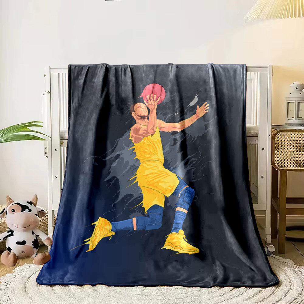 Basketball Player Dynamic Action Yellow Sportswear bedroom Blanket for Livingroom Couch lunch break Soft throw for Friend's festival Gift
