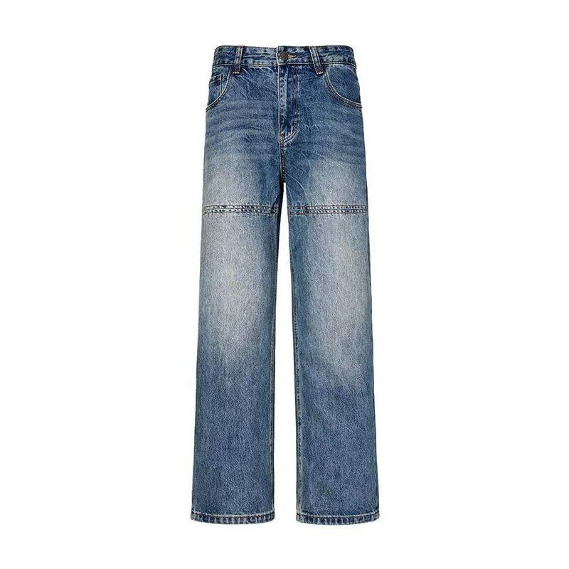 Men's Vintage Blue Wide Leg Jeans Loose Fit Straight Leg Casual Denim Trousers