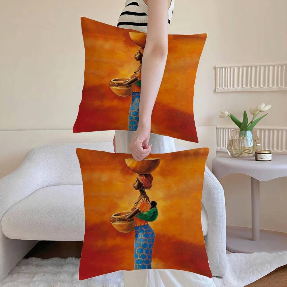 Abstract Painting African LPillow Case Sofa and Living Room Decorative Cushion Covers Dust-proof and Mite-proof Invisible Zipper