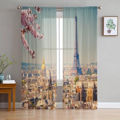 Blick auf den Eiffelturm in Paris im Frühling Frankreich Transparente Vorhänge für Wohnzimmer Tüll-Fenstervorhang Schlafzimmer Küche Schleier Vorhänge