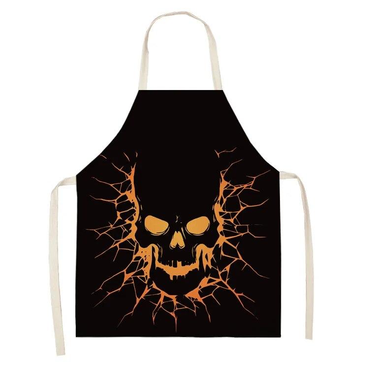 Women's Kitchen Apron Skull Print Waterproof Cooking Oil Proof Linen Stain Proof Chef's Apron Cleaning Tools 47X38CM 68X55CM