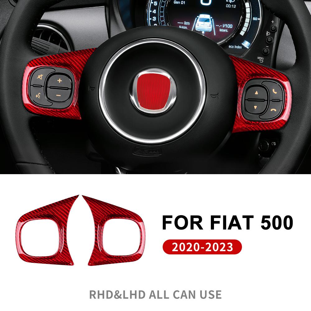 Real Hard Carbon Fiber Car Steering Wheel Button Cover For Fiat 500 Abarth 595 695     Interior Trim Accessories