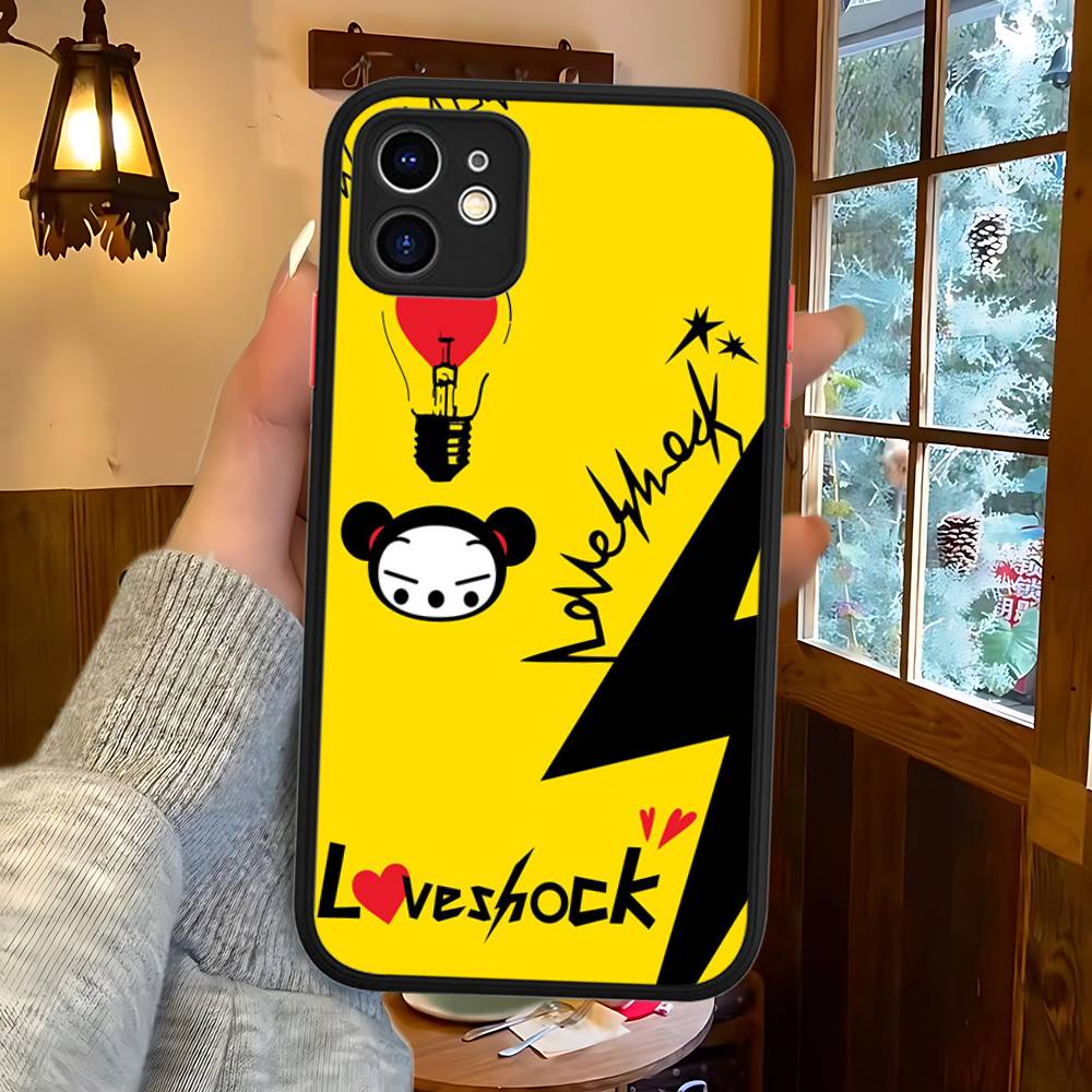Popular Animation P-Pucca For IPhone 15 16 Pro Max 11 12 13 14 XS XR X Plus 16E Matte Translucent Phone Cover
