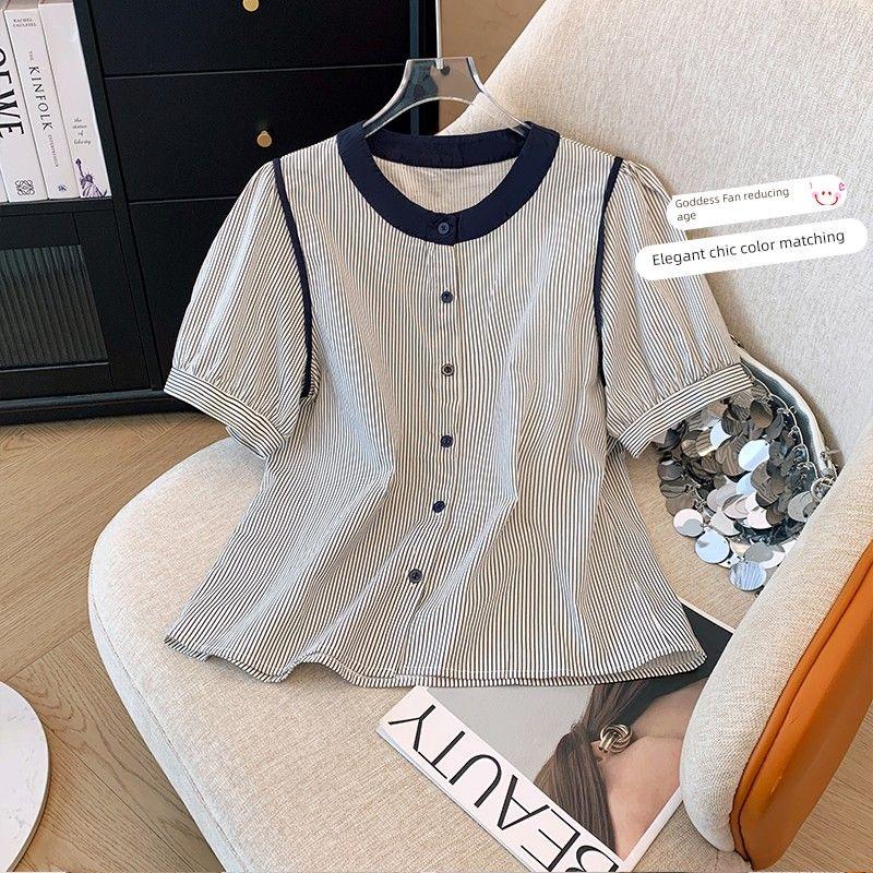 

Ouxue ~ Популярный бестселлер! Стильная цветовая гамма Шикарная рубашка Женская летняя рубашка в полоску Топ с пышными рукавами Picture Color S