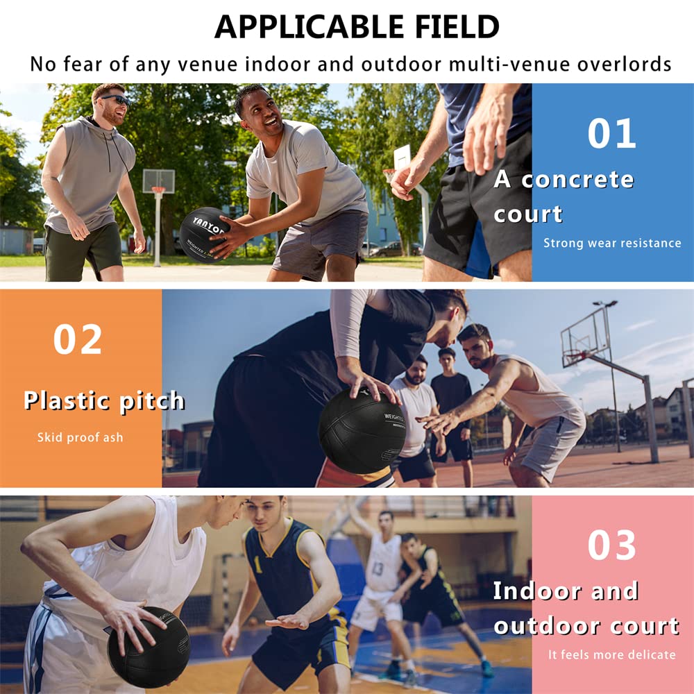 YANYODO Basketball 7 Ball Heavy Weight PU Leather Skill Training Practice Use Student Gift Black No. Outdoor/Indoor Adult/High School/College 1.0kg