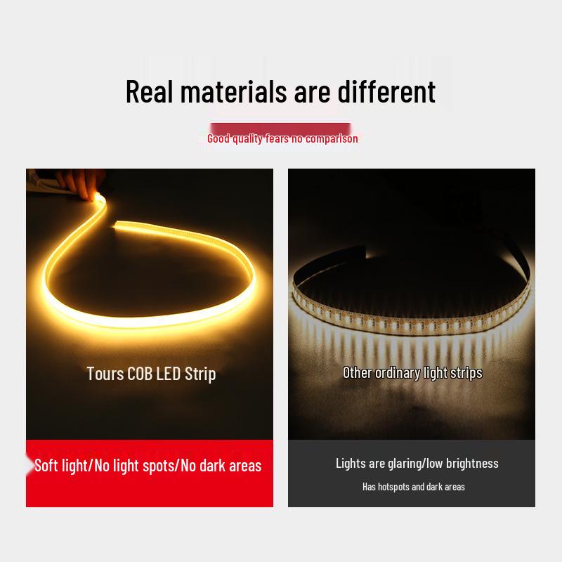 220V High CRI COB LED Strip: Waterproof, Flexible Silicone, IP65 for Living Room & Outdoor Use