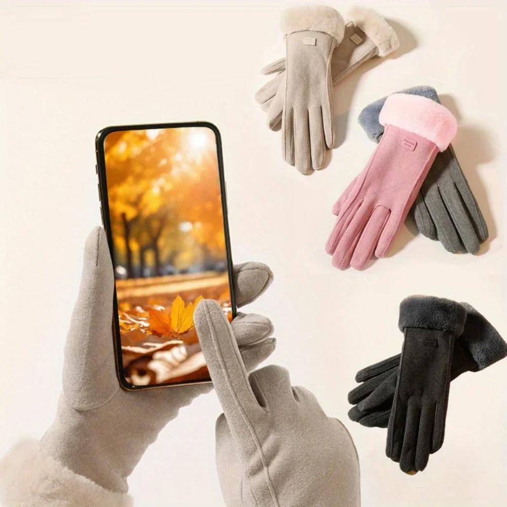 Damen Winterhandschuhe aus dickem Plüsch, modisch, warm, Wildleder, Outdoor, Guantes, Lady, Touchscreen, Fahrhandschuhe, Sport, Radfahren