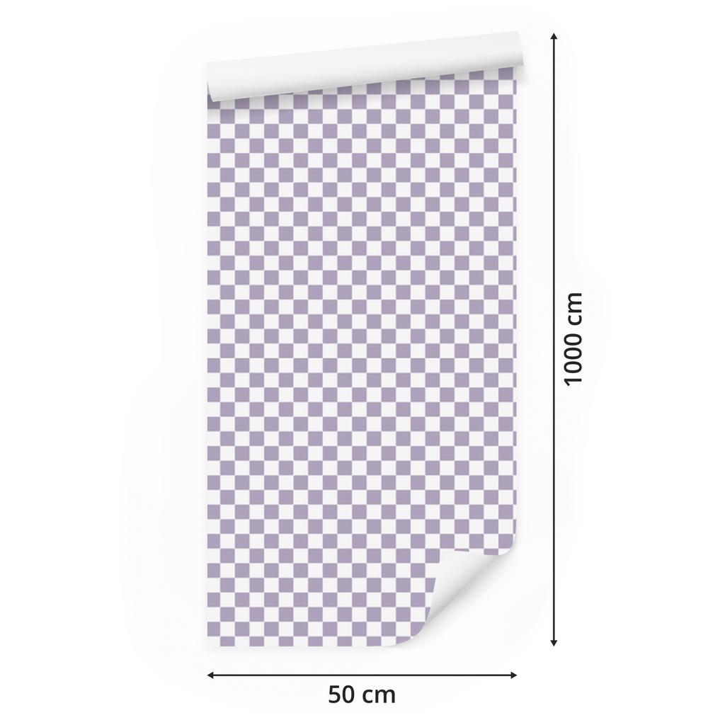 Checkerboard wallpaper light gray, white and purple 50x1000