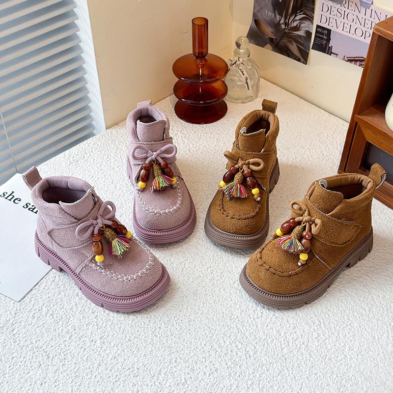 Neuer Eingang Herbst Winter Vintage Kinderschuhe Süße Lässige Stiefel für Mädchen Weichsohlige Lässige Kinderschuhe