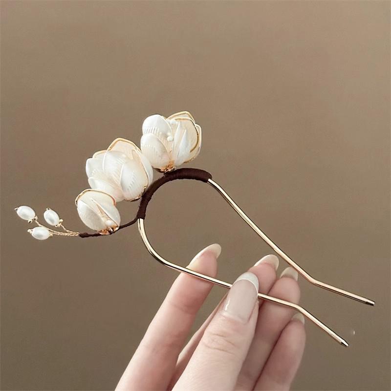 Elegante Vintage Legierung Haarnadel Magnolien Design Haar Accessoires Frisur Aufwerter Dekorative Kopfbedeckung Haarkamm