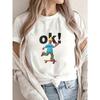Cotton T Shirt White Skateboarder Cartoon Print Ok Text Casual Wear For Women Summer Outfit Street Style Top