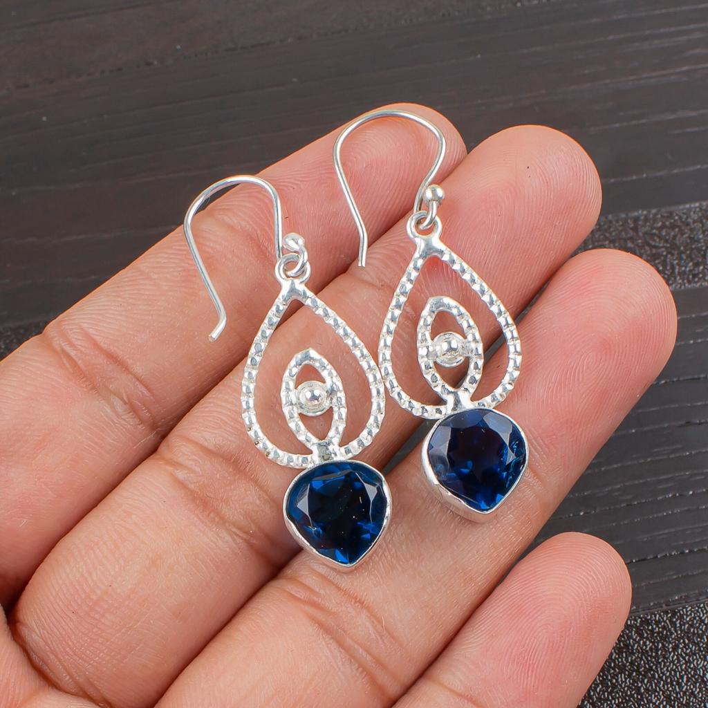 London Blue Topaz Gemstone 925 Sterling Silver Jewelry Drop/Dangle Earrings2.00" EE-32-7