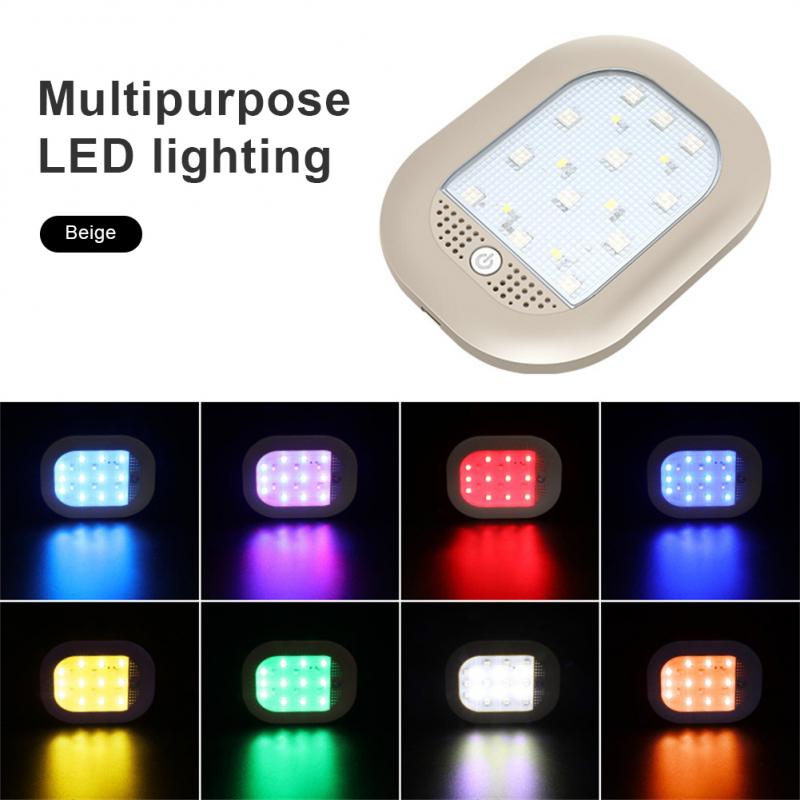 Color Car Led Lights 18 LEDs Night Light Touch Type Ceiling Magnet Interior Reading Light Dome USB Charge For Car Home Outdoor