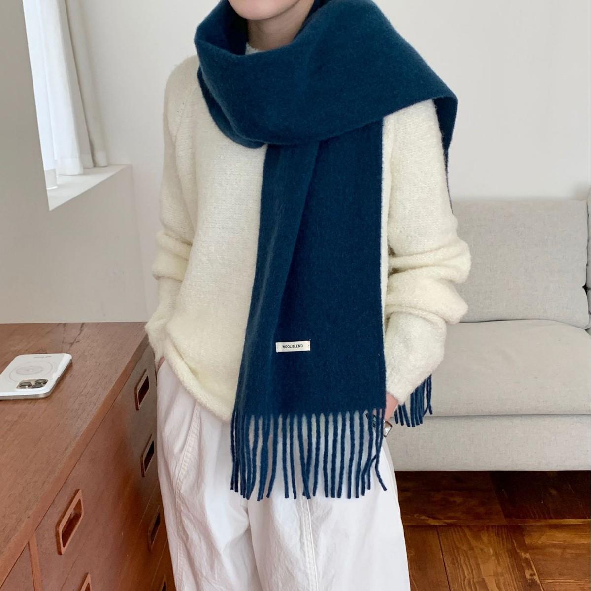 

New Wool Blended Scarf for Women Autumn and Winter Warm Solid Color Versatile Korean Style Fashion High End Tassel Woven Scarf 200*25CM