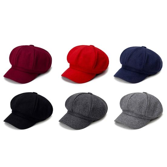 British Style Wide Brim Woolen Beret Hat Retro Artist Painter Newsboy Octagonal Cap Fashion Accessories